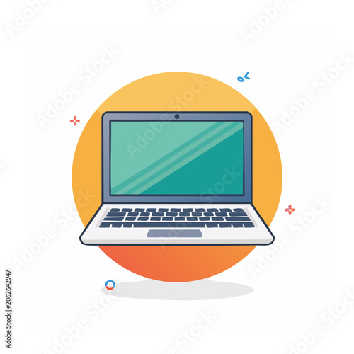 Flat design 3D render of orange laptop