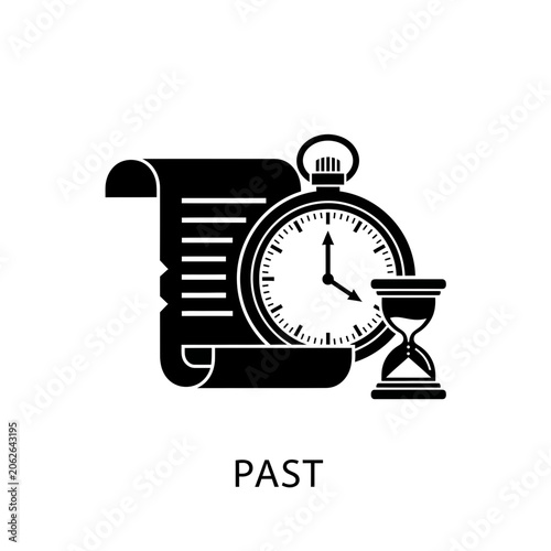 Quadro su tela Past Time Concept: Scroll, Pocket Watch, and Hourglass Icons