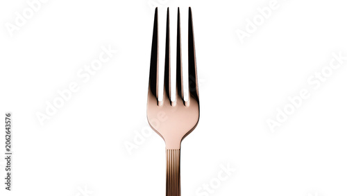Rose gold four-tined dining fork with ribbed handle