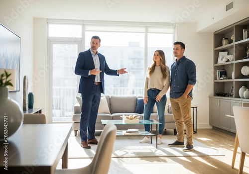 Real estate agent showing apartment to young couple