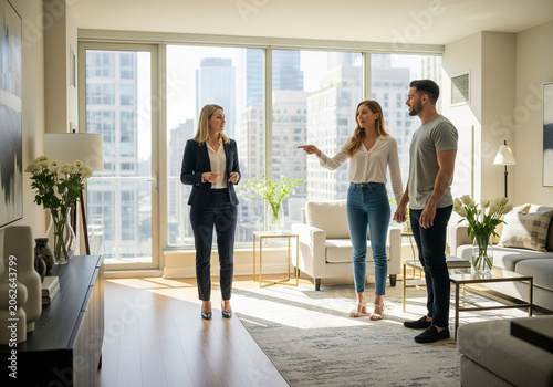 Real estate agent showing apartment to young couple