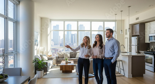 Real estate agent showing apartment to young couple