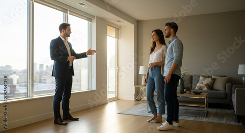 Real estate agent showing apartment to young couple