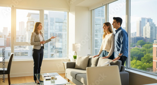 Real estate agent showing apartment to young couple