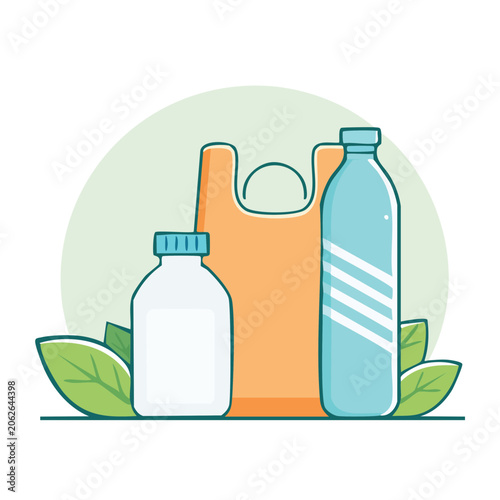 3D render of eco-friendly water bottle and recycling bin