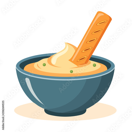 Cartoon orange carrot in blue bowl