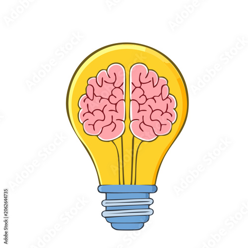 Flat design light bulb with brain illustration