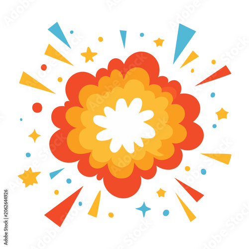 Flat design sun with rays and splashes