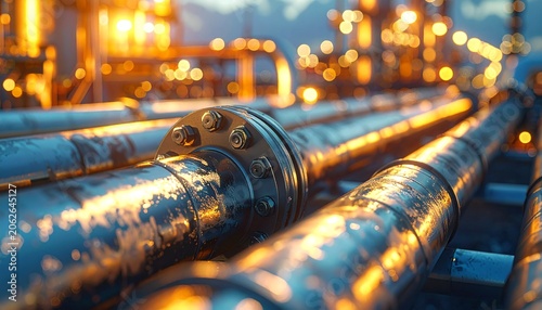 Close Up of Industrial Pipelines Merging and Diverging Showcasing Complex Energy Flow Networks and Modern Infrastructure Systems