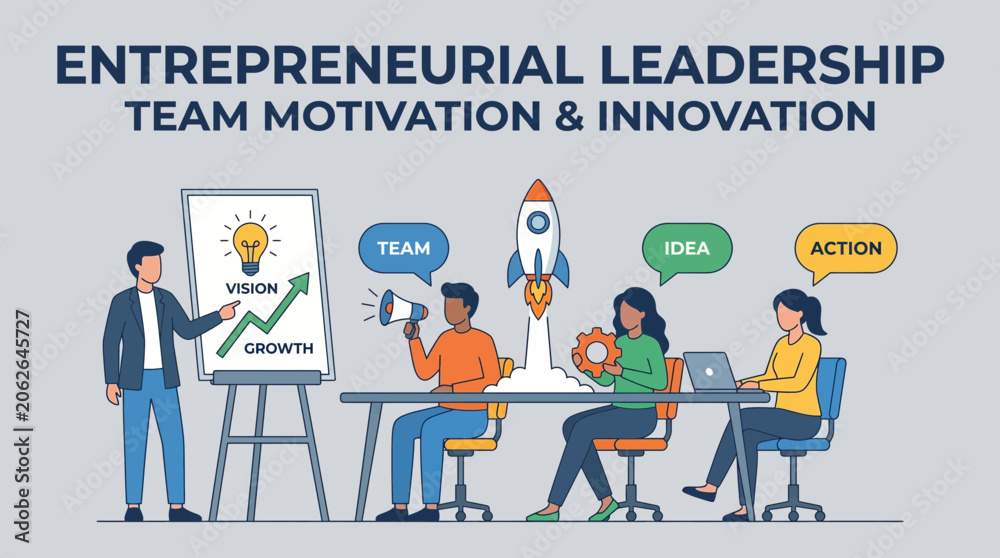 Naklejka premium Entrepreneurial Leadership Style Concept with Team Motivation