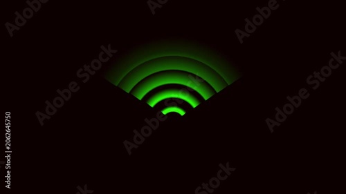Green illuminated Wi-Fi icon on black background for digital network and wireless technology. Glowing Green Wi- Fi Signal Icon on Dark Background wi-fi wifi.