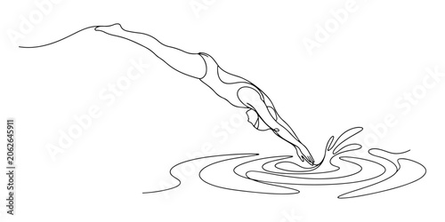 Illustration of swimmer diving into a pool, hand drawn outline vector illustration.