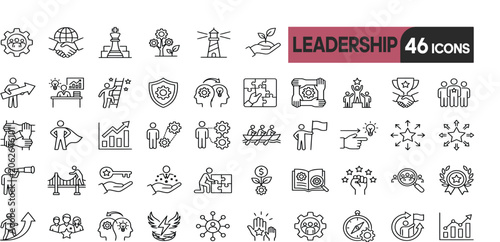 46 Professional Leadership and Management Outline Icon Set.