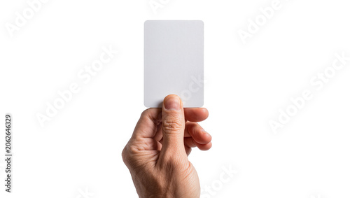 Hand holding blank white credit card with rounded corners