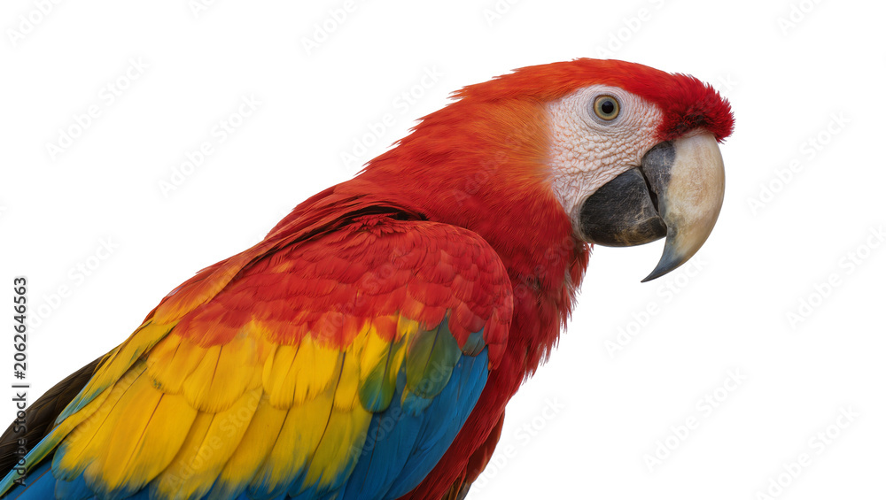 Obraz premium Scarlet Macaw parrot with vibrant red yellow, and blue plumage