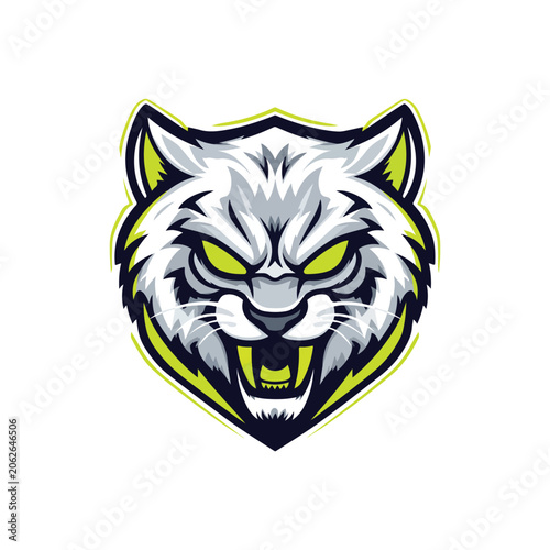 Aggressive Snow Leopard Esports Logo with Glowing Neon Eyes