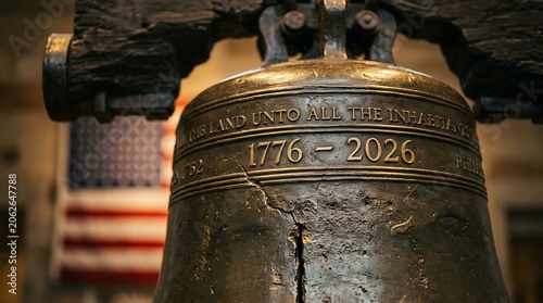 Liberty Bell detail with 1776 to 2026 inscription.
