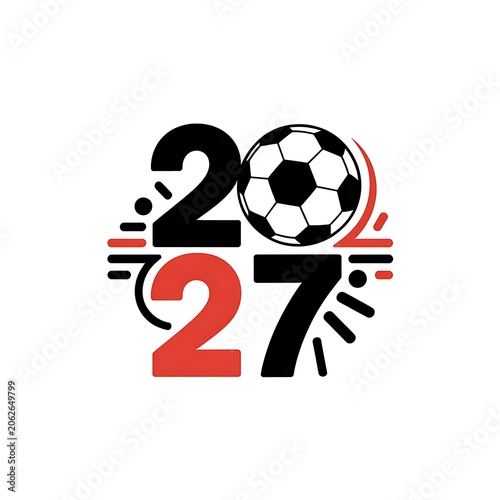 2027 soccer year logo design with a classic football ball icon isolated on white background