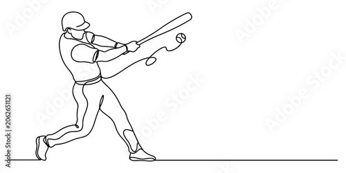 Tableau sur toile Baseball batter swinging at a pitch illustration, professional sports vector, hand drawn outline vector illustration