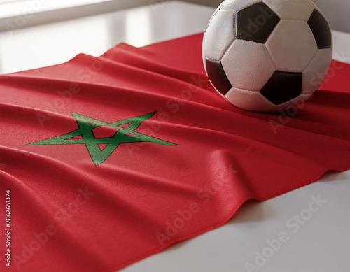 Soccer Ball on Moroccan Flag for International Football Championship
