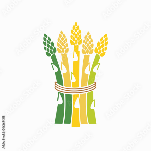Stylized illustration of a bunch of asparagus tied with twine