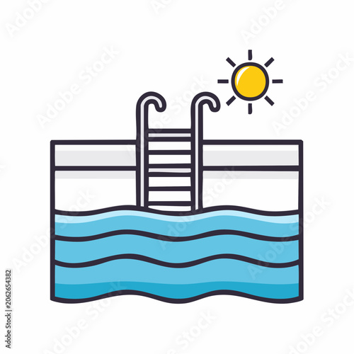 Swimming Pool Icon with Sun and Ladder