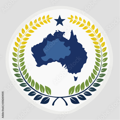 Australia Map Emblem with Laurel Wreath and Star