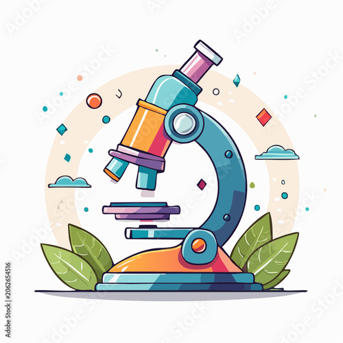 Cartoon Microscope Illustration with Colorful Elements