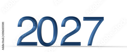Fotografía Bold blue numbers representing the year 2027 against a clean white backdrop, sym