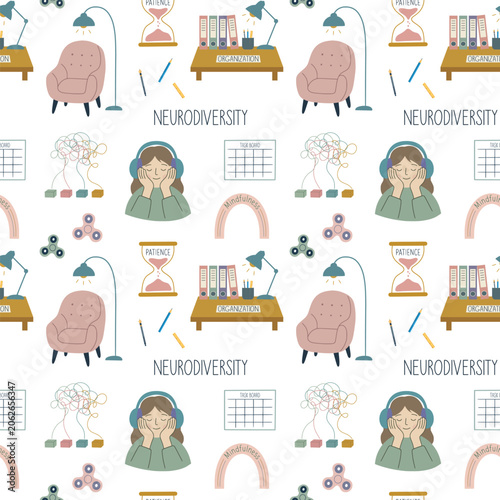 Neurodiversity mental health therapy seamless pattern