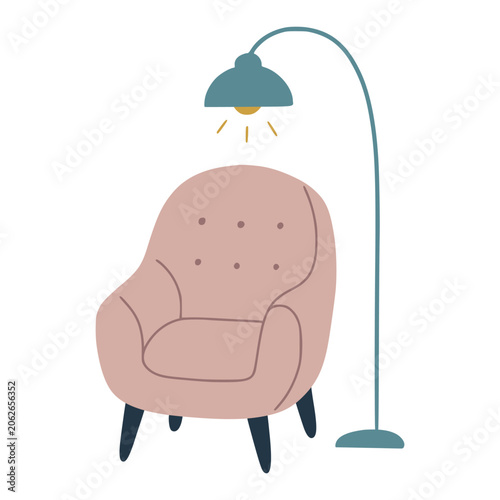 Counseling chair and floor lamp creating inviting atmosphere