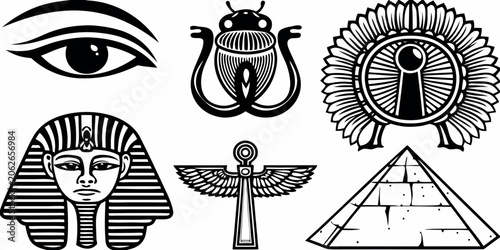 Tableau sur toile Egyptian Symbols Collection Black And White Vector Illustration
