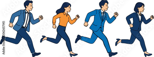 Running people illustration with colorful clothing on a white background