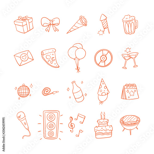 Hand Drawn Celebration Party Doodle Icon Set