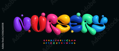 3D Bubble Font Colorful Balloon Logo Alphabet Kid Fun Letter Set Liquid Typography, Creative Typographic Design for Groovy Title Text, Birthday Party Headline, Playful Cartoon Fonts. Vector Typeface