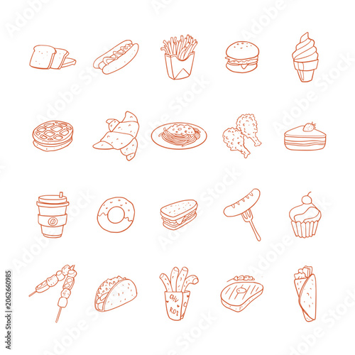 Hand Drawn Fast Food Doodle Icon Collection