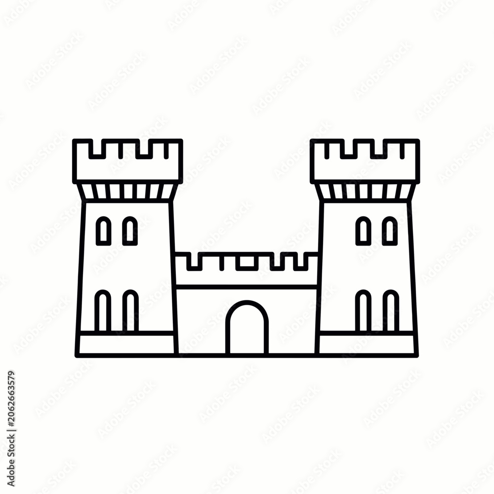 Fototapeta premium Medieval Castle Illustration with Two Towers and Arched Gate
