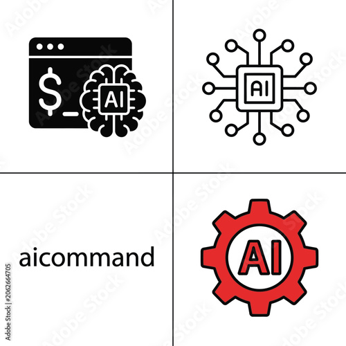 Artificial intelligence command icon set ai command vector illustration isolated on transparent background.