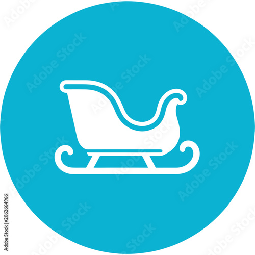 White Sleigh Icon on Solid Teal Circular Background
