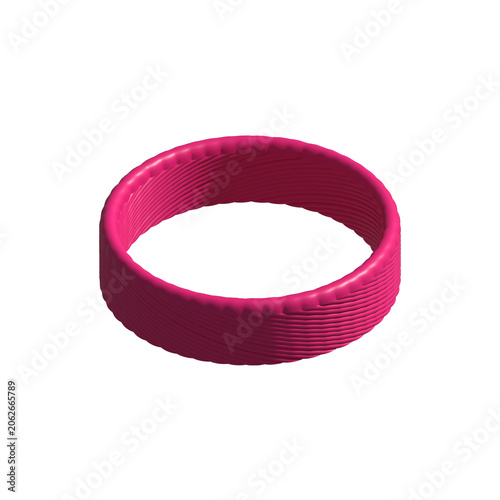 Abstract 3D pink textured ring band, magenta silicone wristband or cylinder element, isolated minimalist illustration