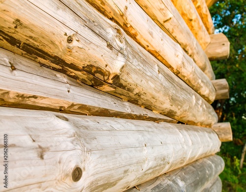 Wooden log cabin wall detail