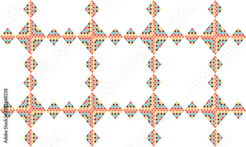 Diamond grid, Sweet vintage pink, red, yellow star on blue hexagons pattern, Abstract Seamless geometric pattern with stars background. Diagonal strip repeat star pattern design for fabric printing, s