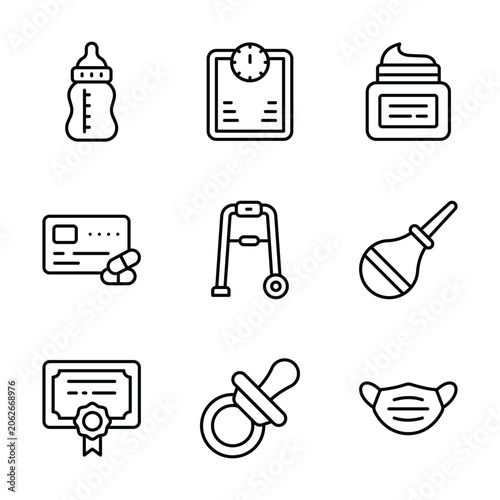 Obraz na plátně Modern healthcare essentials line icon collection featuring baby care and medical tools