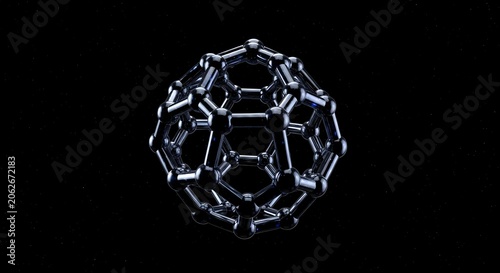 Buckminsterfullerene molecule structure on black background