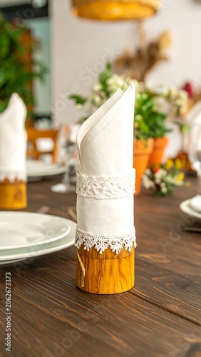 Wooden napkin holder with lace