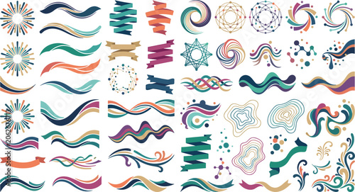 Abstract Decorative Wave Lines Spiral Shapes and Geometric Flourish Elements Collection for Modern Vector Design Projects