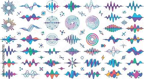 Foto Colorful Audio Waveform and Sound Visualization Elements Collection Featuring Fr