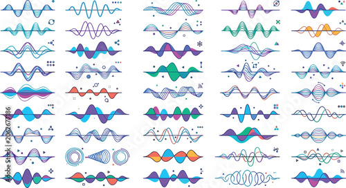 Φωτογραφία Abstract Audio Waveform Collection Featuring Sound Signals Frequency Oscillation