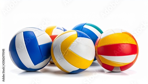 Summer Beach Volleyball Concept with Athletic Sports Equipment on Minimal White Background Representing Teamwork, Competition, Outdoor Fun, and Healthy Living Lifestyle