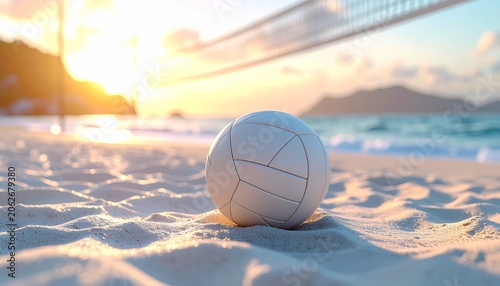 Beach Volleyball Equipment on Clean White Backdrop Showcasing Summer Sports Lifestyle, Competitive Athletic Activity, and Vacation Recreation Concept
